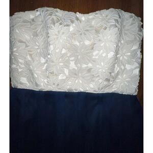 Lela Rose Party Cruise‎ Formal Dress Midnight Blue Cream Lace Top Size 10